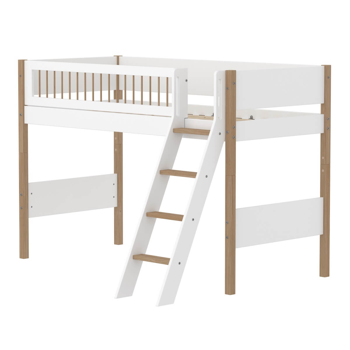 Halbhochbett 90x200cm NOR Flexa Legs + Crossbars Oak SL.Ladder