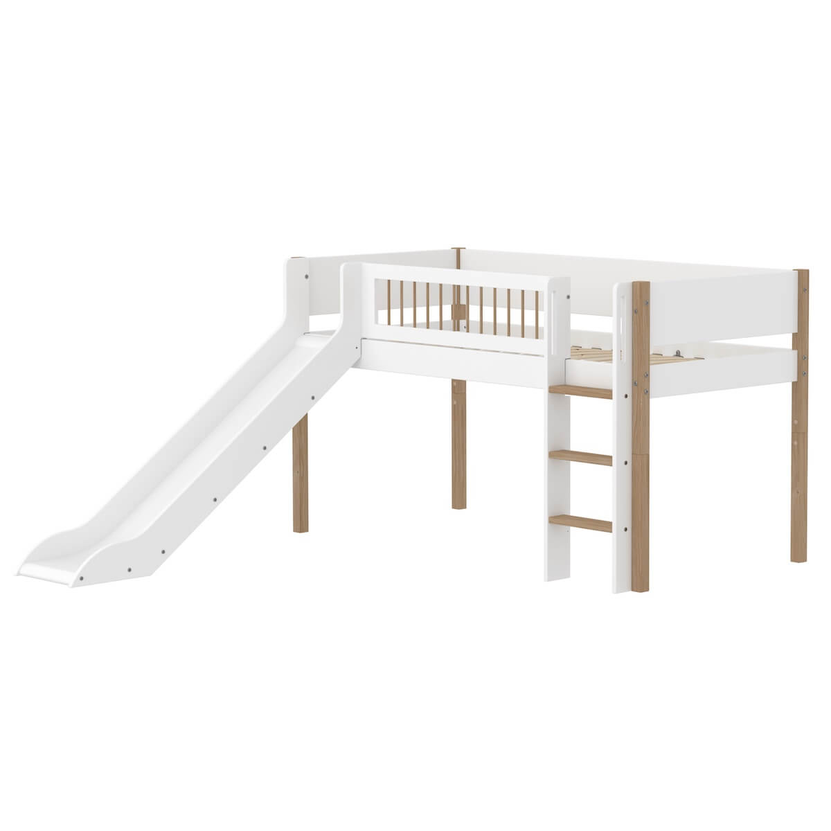 Halbhochbett 90x200cm NOR FLEXA Legs + Crossbars Oak Str.Ladder