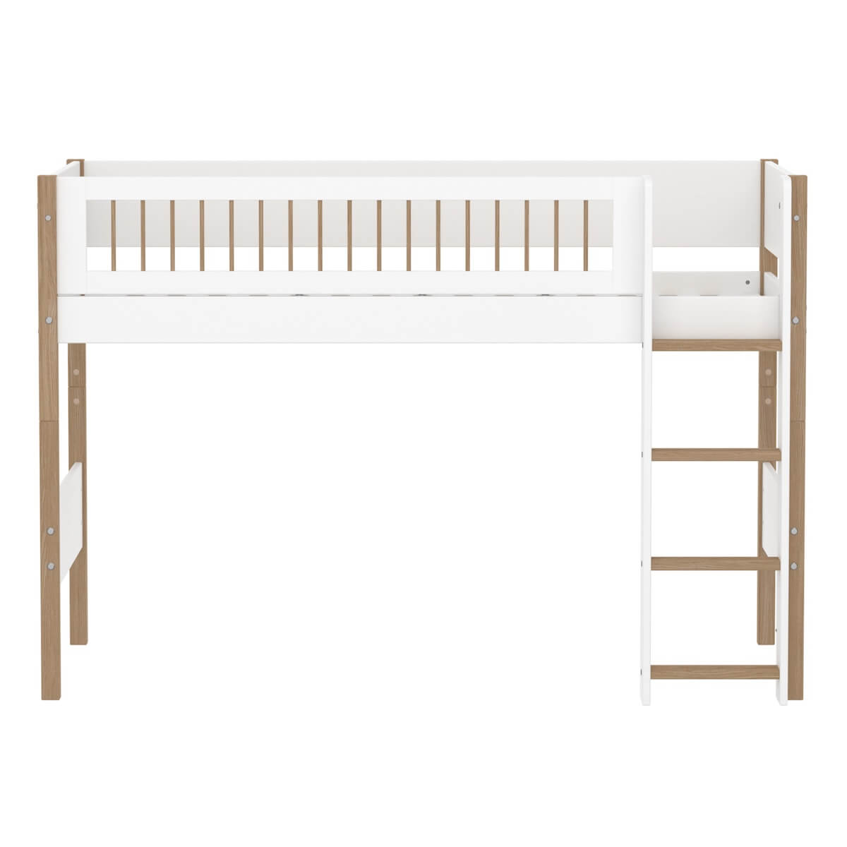 Halbhochbett 90x200cm NOR Flexa Legs + Crossbars Oak Str.Ladder