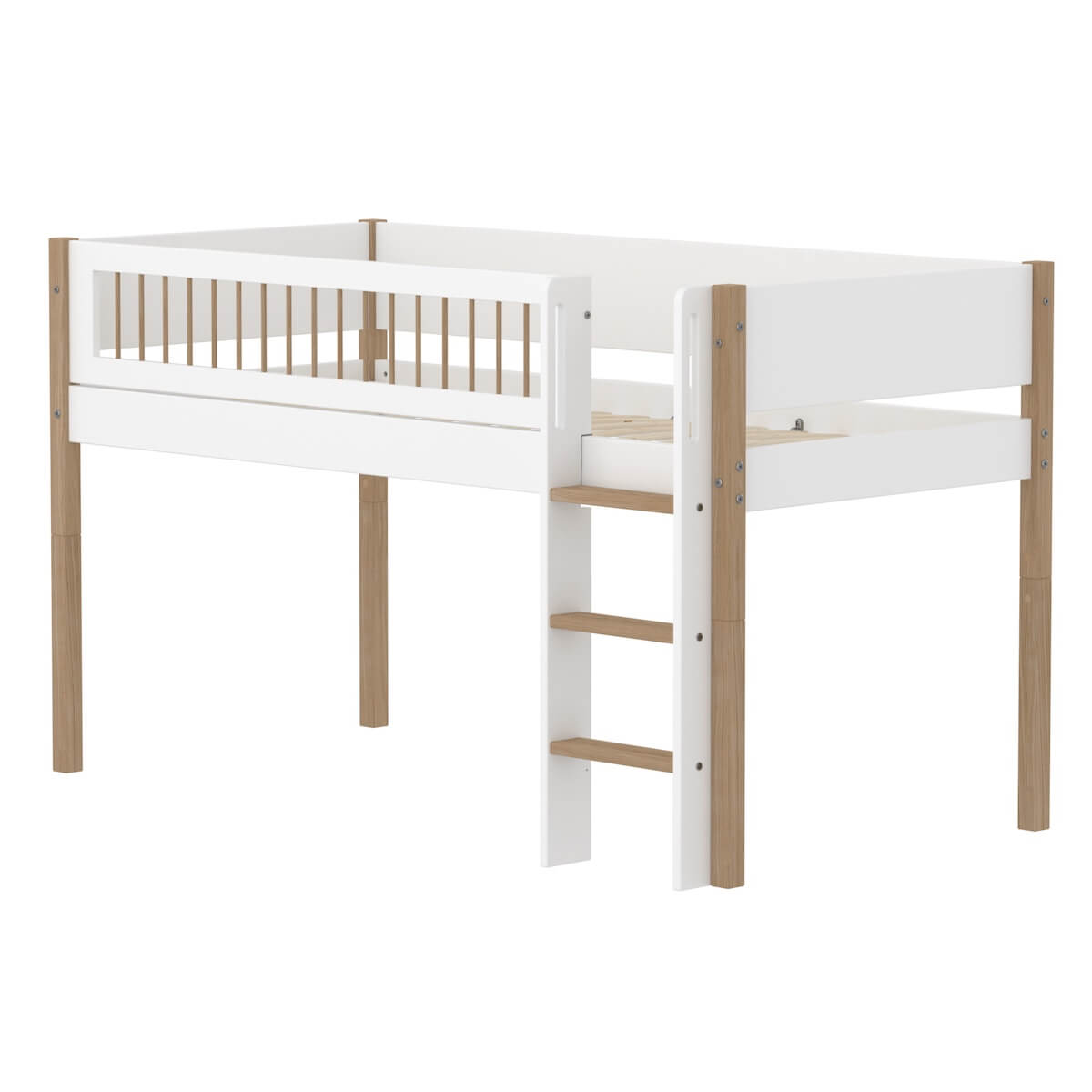 Halbhochbett 90x200cm NOR Flexa oak Legs + Crossbars Oak Str.Ladder