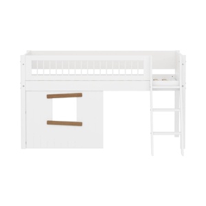 Halbhochbett 90x200cm WHITE Crossbars Sl. ladder & Tree hut Oak window