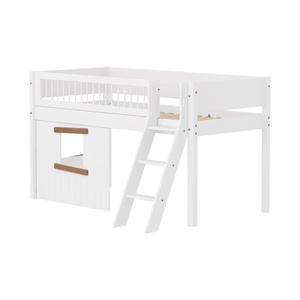 Halbhochbett 90x200cm WHITE Crossbars Sl. ladder & Tree hut Oak window