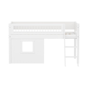 Halbhochbett 90x200cm WHITE crossbars Sl. ladder & Tree hut Wht window