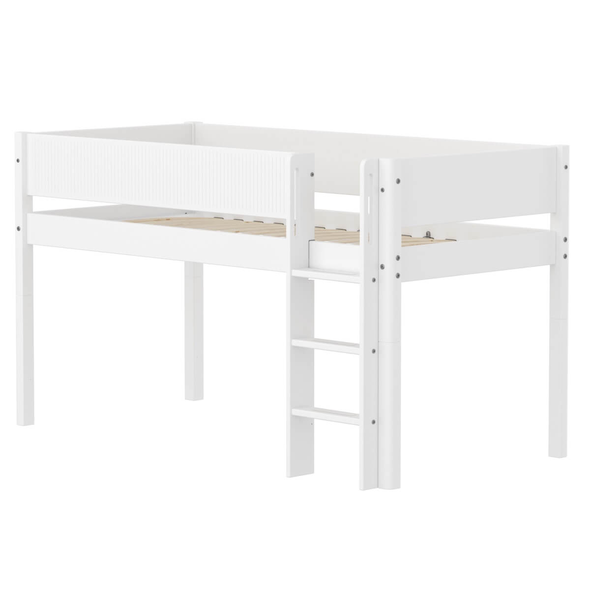 Halbhochbett 90x200cm WHITE FLEXA Str.Ladder Grooves F.Wht.