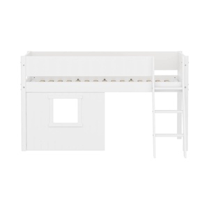Halbhochbett 90x200cm WHITE Grooves Sl. ladder & Tree hut Wht window