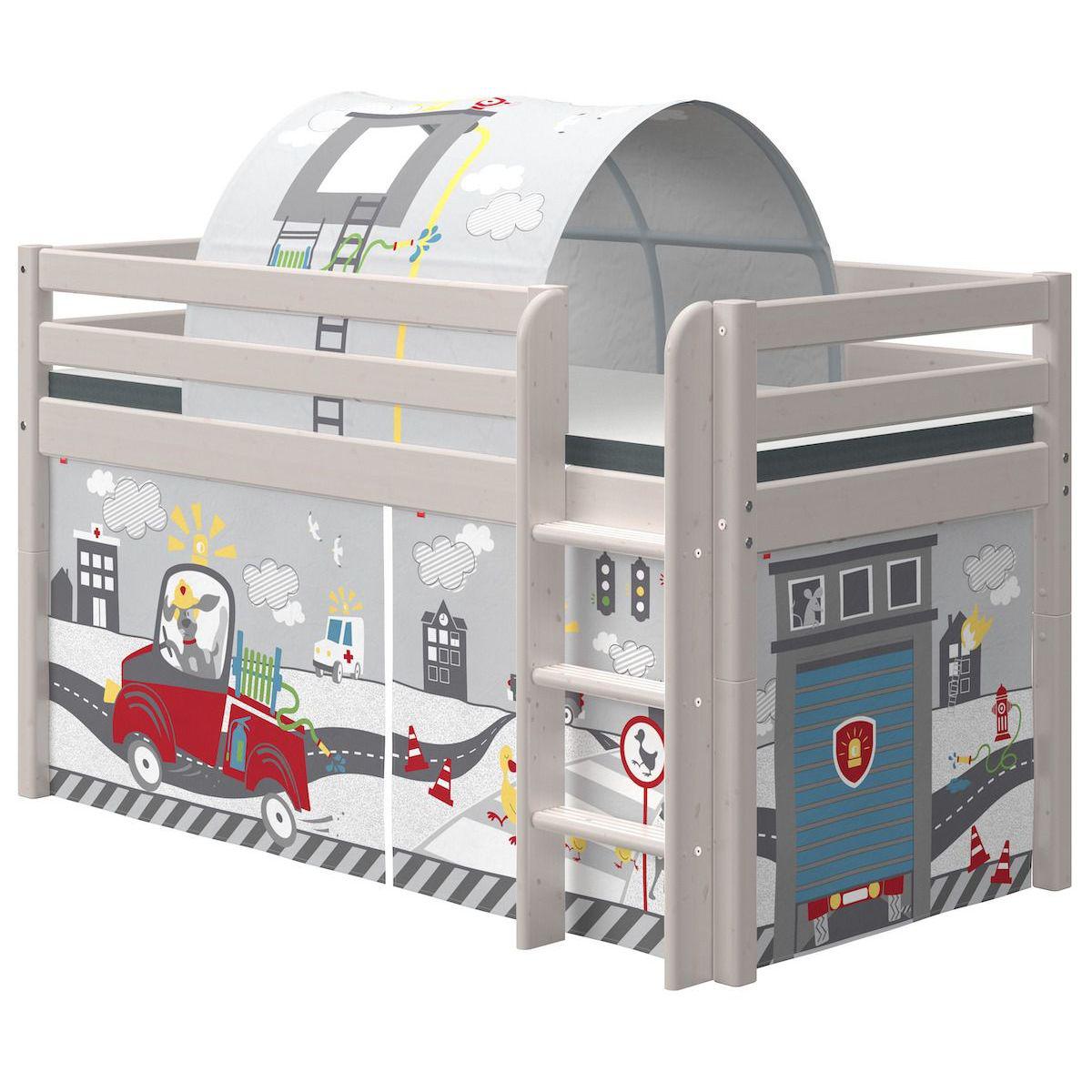 Halbhohes Bett 90x200cm gerade Leiter CLASSIC Flexa grey washed