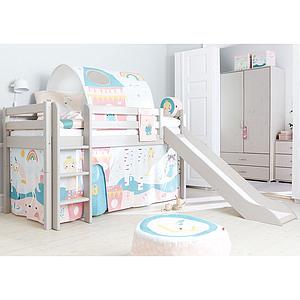 Halbhohes Bett 90x200cm gerade Leiter Rutsche CLASSIC Flexa grey washed