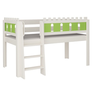 Halbhohes Bett Burg Leiterstiege DELUXE de Breuyn geweißt-grün