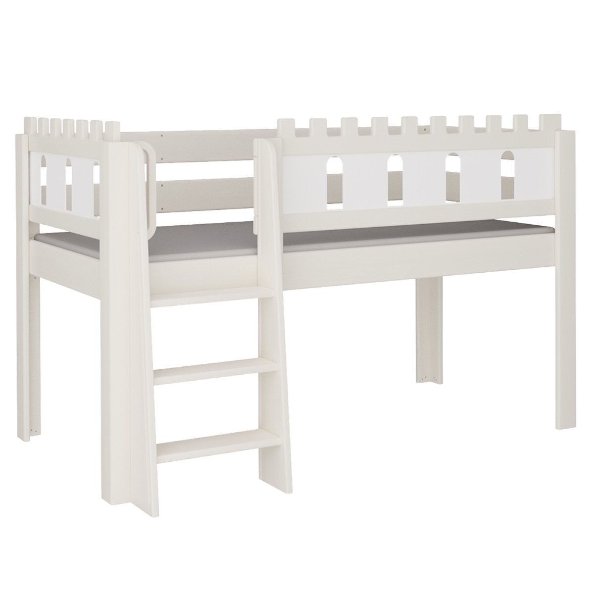 Halbhohes Bett Burg Leiterstiege DELUXE de Breuyn geweißt