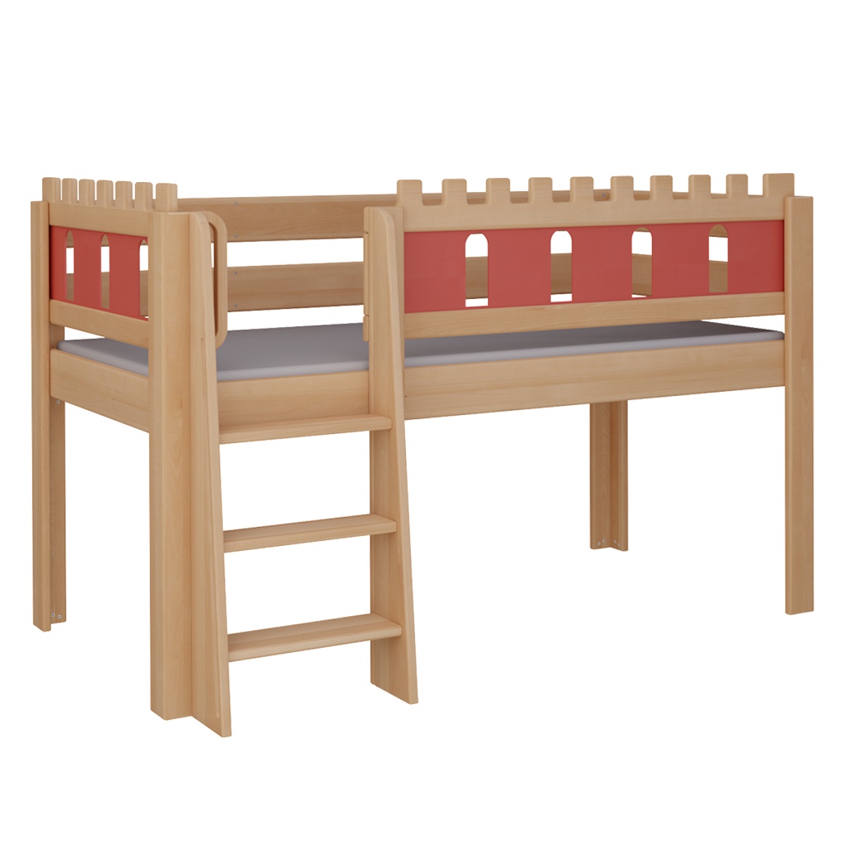 Halbhohes Bett Burg Leiterstiege DELUXE de Breuyn natürlich-rot