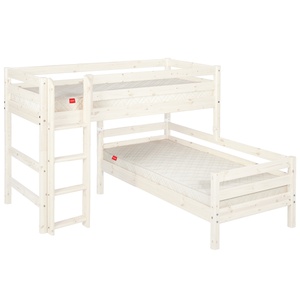 Halbhohes Bett + Einzelbett 90x200cm + gerade Leiter CLASSIC Flexa whitewash