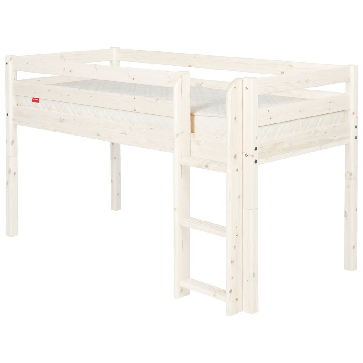 Halbhohes Bett gerade Leiter 90x190cm CLASSIC Flexa whitewash