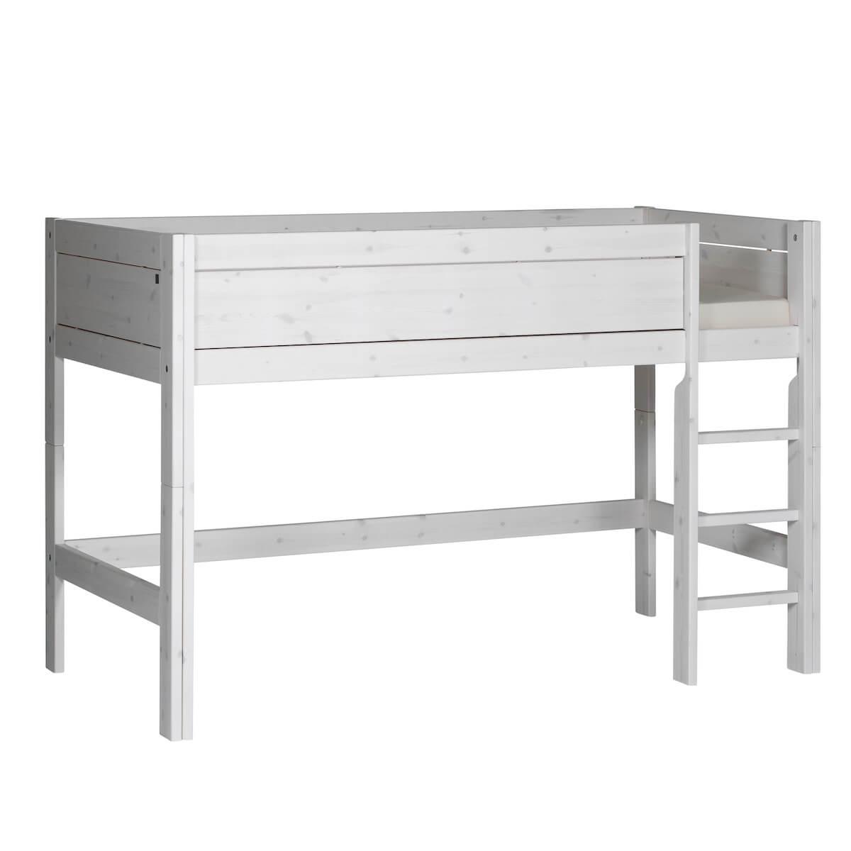 Halbhohes Bett + gerade Leiter 90x200cm Lifetime whitewash