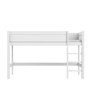 Halbhohes Bett + gerade Leiter + Deluxe Lattenrost Lifetime weiß