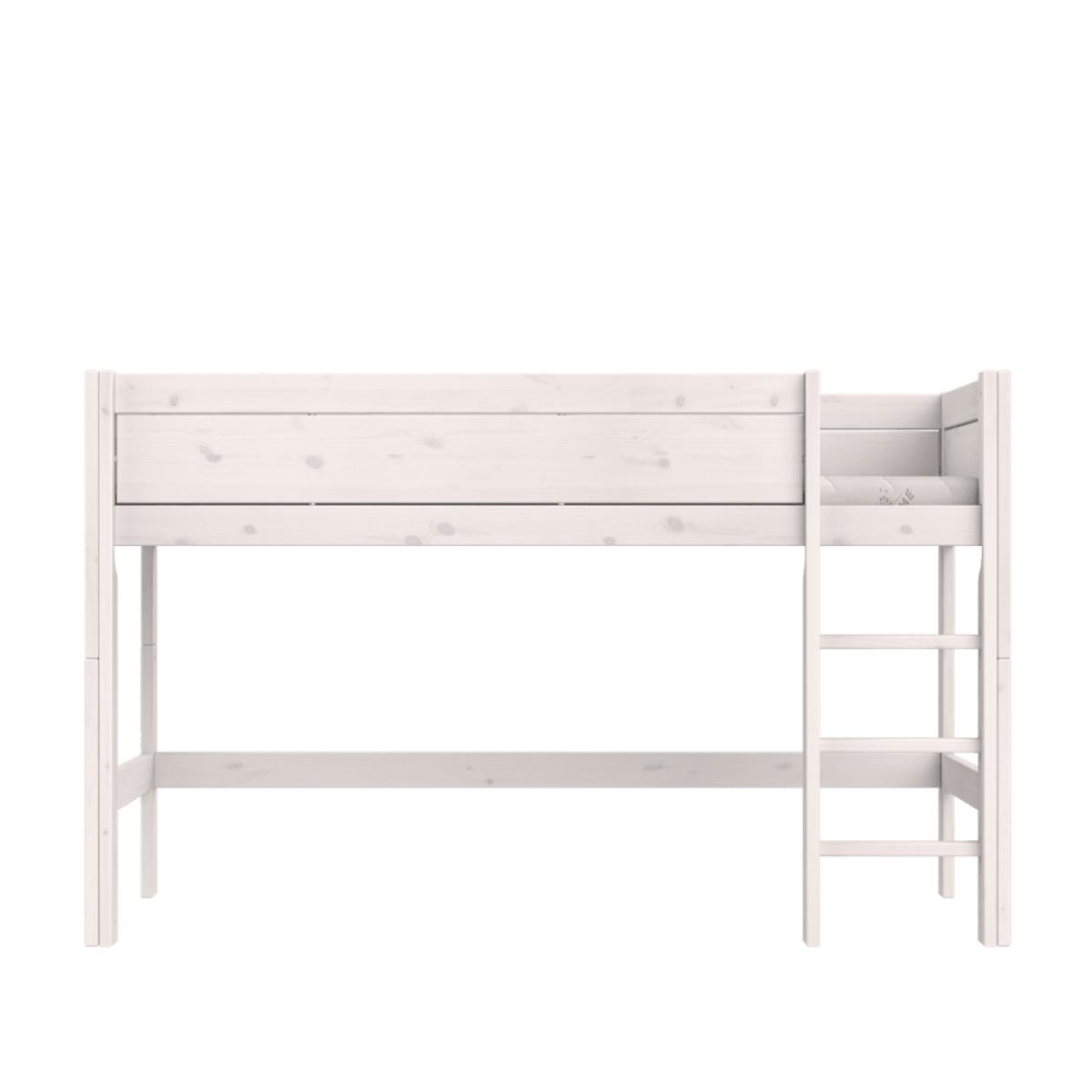 Halbhohes Bett + gerade Leiter + Deluxe Lattenrost Lifetime whitewash