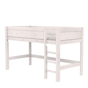Halbhohes Bett + gerade Leiter + Deluxe Lattenrost Lifetime whitewash