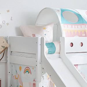 Halbhohes Bett mitwachsend 90x200cm mit gerader Leiter-Rutsche WHITE Flexa weiß-weiß