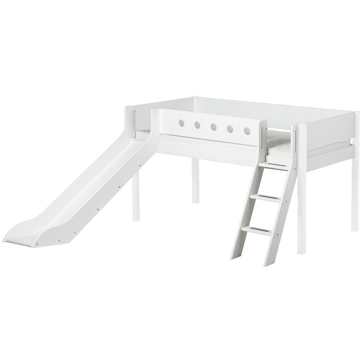Halbhohes Bett mitwachsend 90x200cm mit Schrägleiter-Rutsche WHITE Flexa weiß-weiß