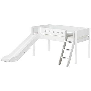 Halbhohes Bett mitwachsend 90x200cm mit Schrägleiter-Rutsche WHITE Flexa weiß-weiß
