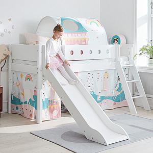 Halbhohes Bett mitwachsend 90x200cm mit Schrägleiter-Rutsche WHITE Flexa weiß-weiß