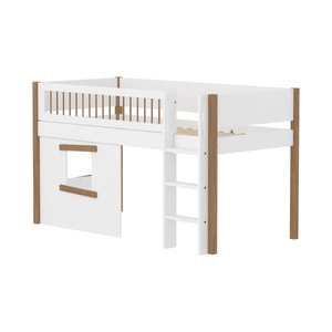 Halbhohes Bett NOR mit Hausfronten, senkrechter Leiter + Absturzsicherung FLEXA