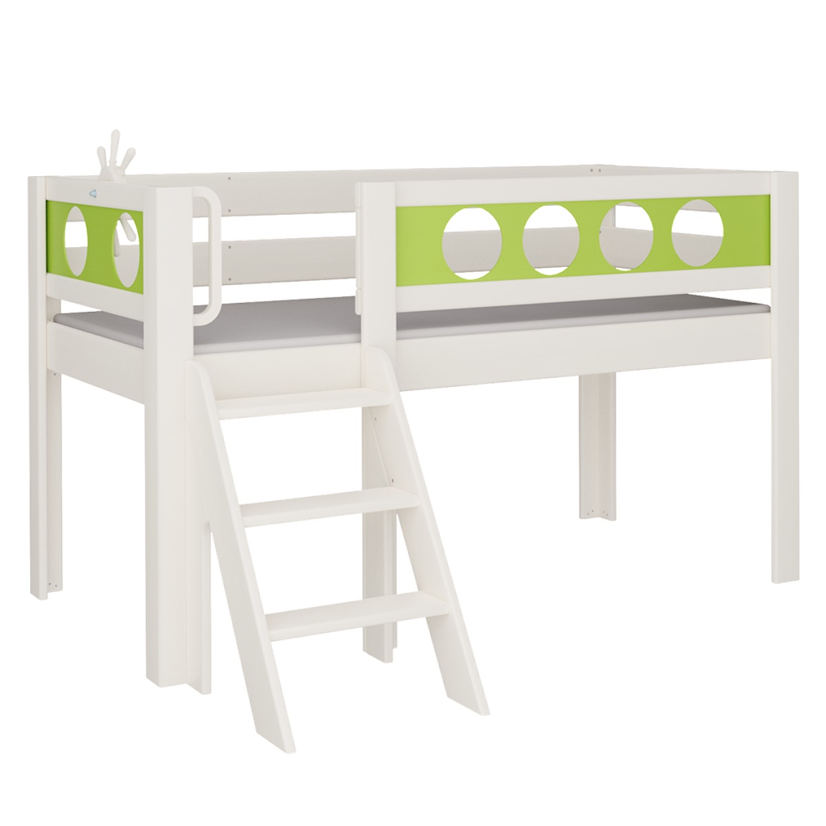 Halbhohes Bett Pirat Treppe DELUXE de Breuyn geweißt-grün