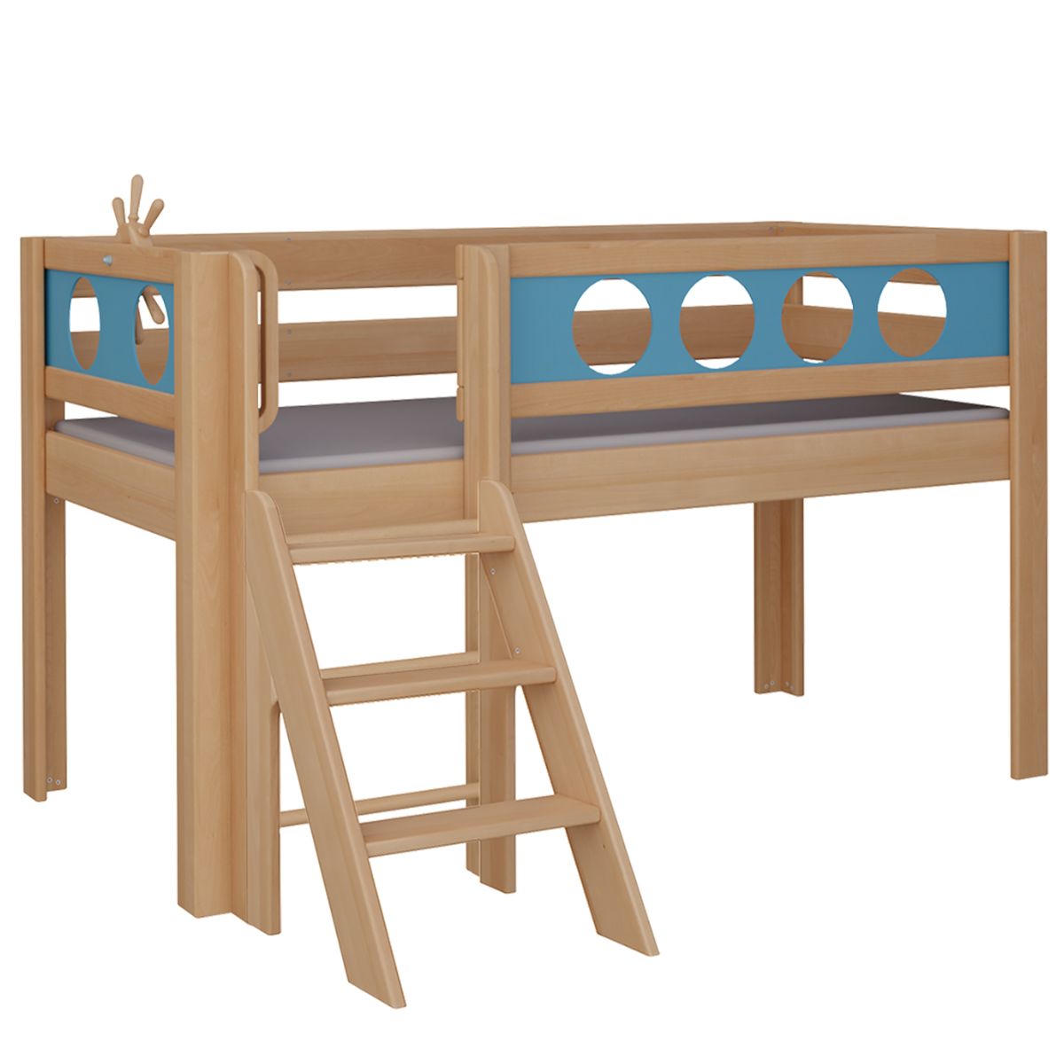 Halbhohes Bett Pirat Treppe DELUXE de Breuyn natürlich-blau
