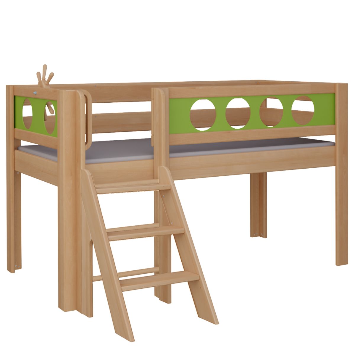 Halbhohes Bett Pirat Treppe DELUXE de Breuyn natürlich-grün