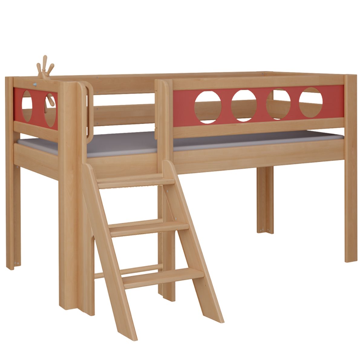 Halbhohes Bett Pirat Treppe DELUXE de Breuyn natürlich-rot