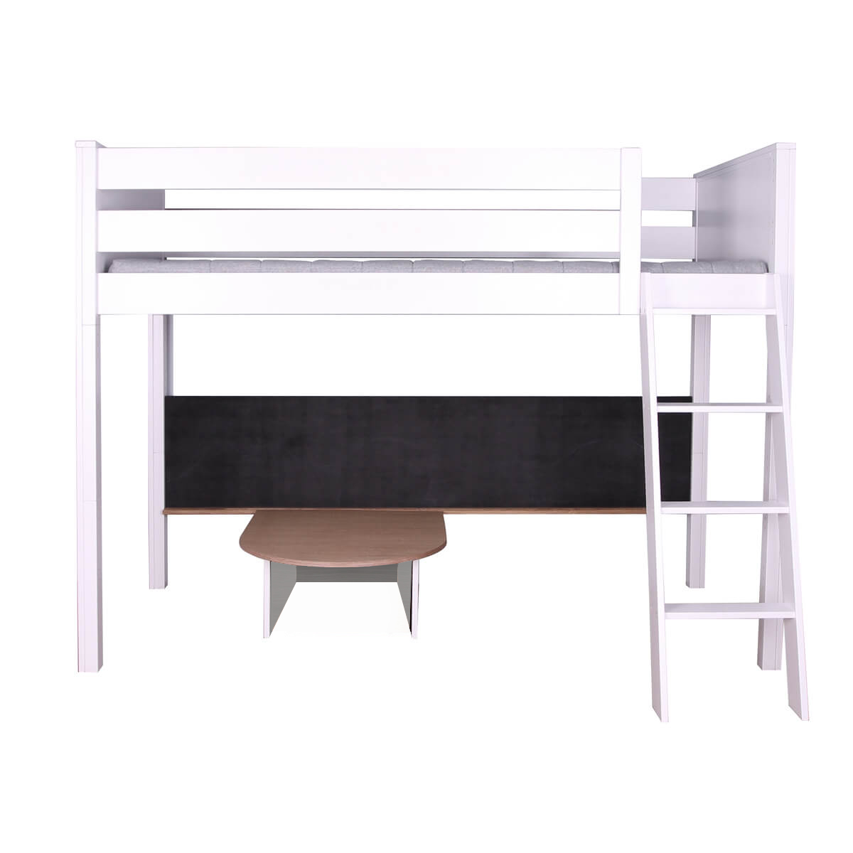 Halbhohes Bett-Tafel-Tisch  KASVA Buche massiv weiß-lackiert