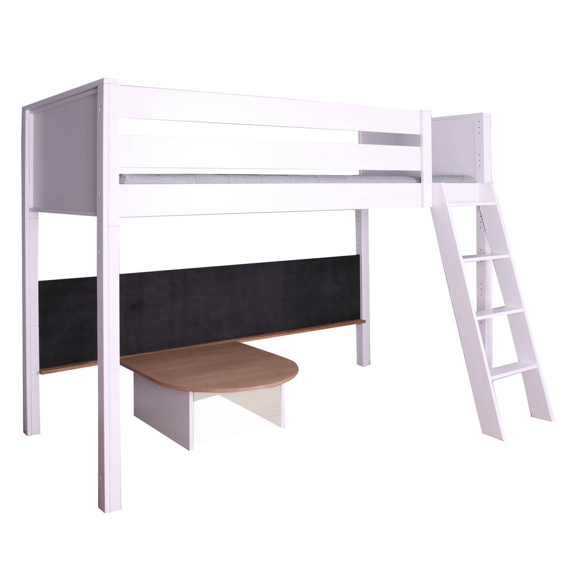Halbhohes Bett-Tafel-Tisch  KASVA Buche massiv weiß-lackiert