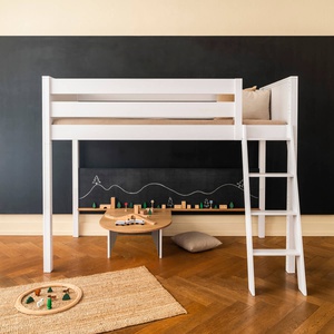 Halbhohes Bett-Tafel-Tisch  KASVA Buche massiv weiß-lackiert