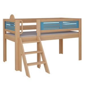 Halbhohes Bett Tatü Treppe DELUXE de Breuyn natürlich-blau