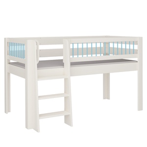 Halbhohes Kubu Bett Leiterstiege DELUXE de Breuyn geweißt-blau