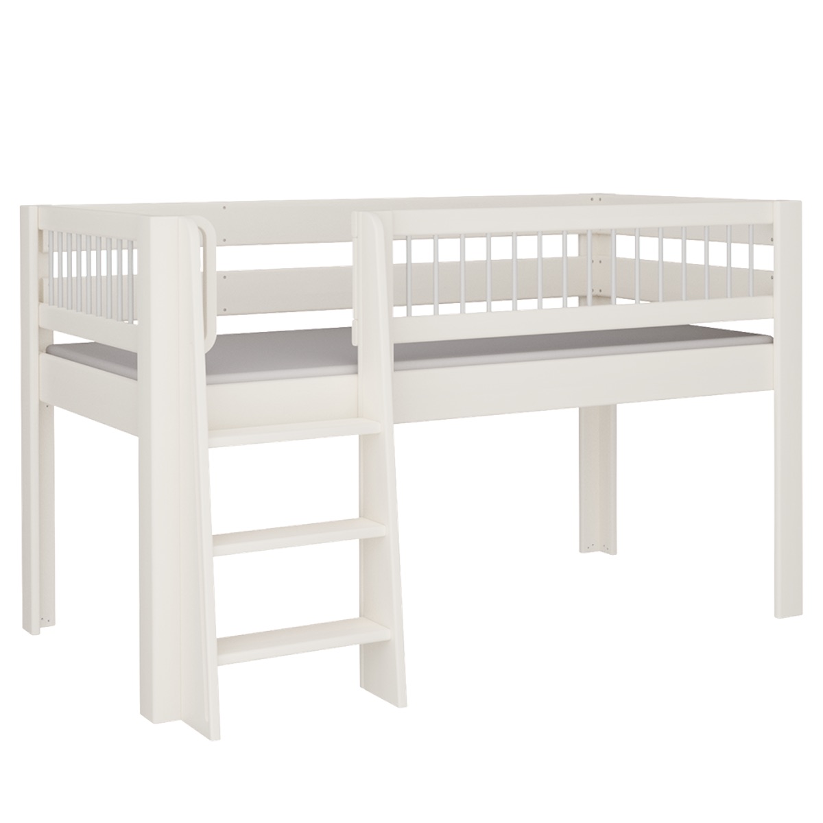 Halbhohes Kubu Bett Leiterstiege DELUXE de Breuyn geweißt-grau