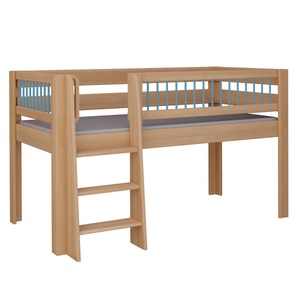 Halbhohes Kubu Bett Leiterstiege DELUXE de Breuyn natürlich-blau