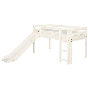 Halbhohes Spielbett mit Rutsche + gerader Leiter 90x200cm CLASSIC Flexa whitewash