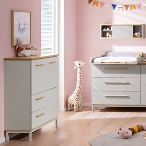 Highboard 2T2S 2 Ports, 2 Schubladen, 4 Etagenen BENNE Paidi Eiche Montana Schiefergrau