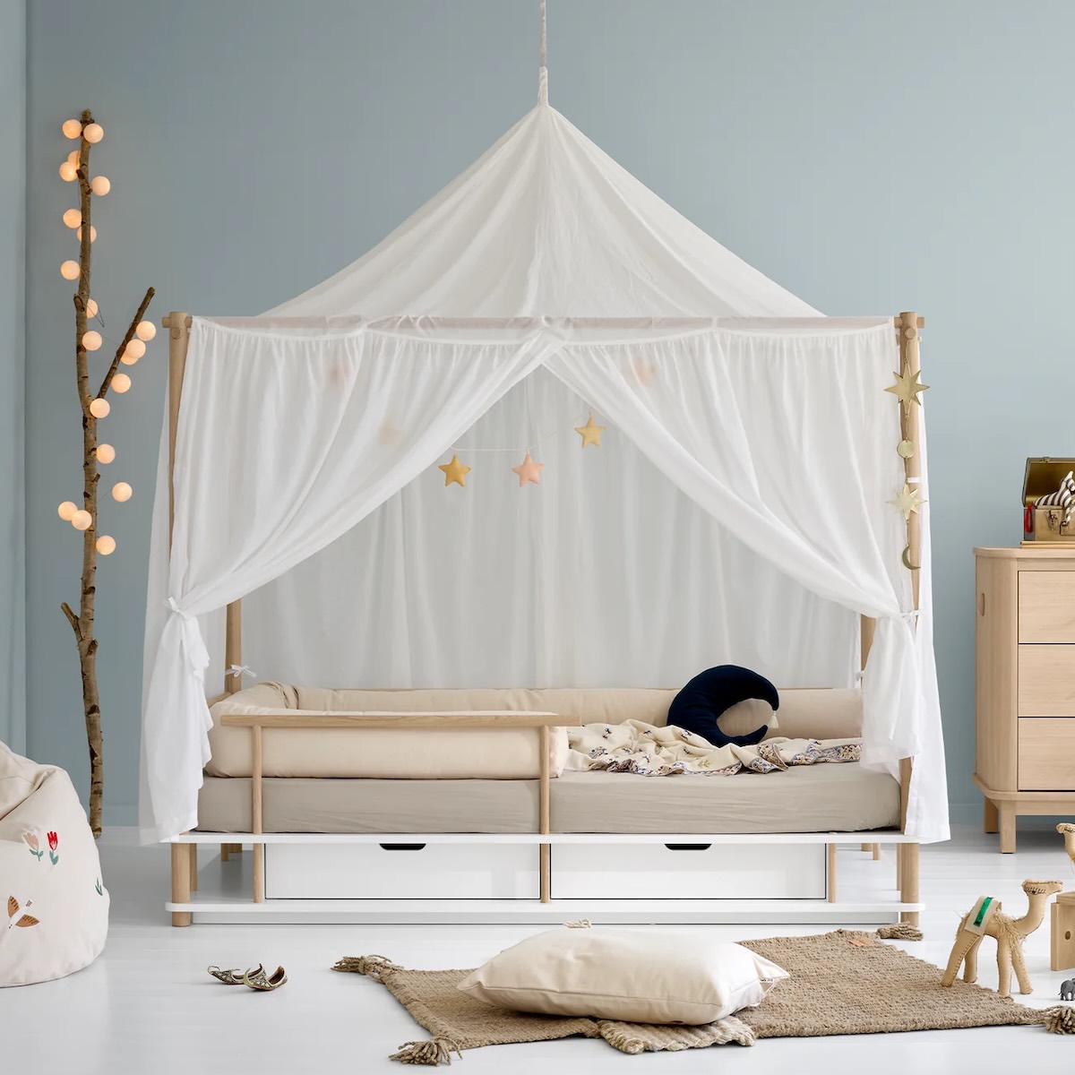 Himmelbett CAMP 90x180cm weiß/Eiche Oliver Furniture