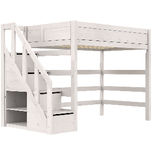 Hochbett 120x200x177cm Treppe PREMIUM Lifetime whitewash