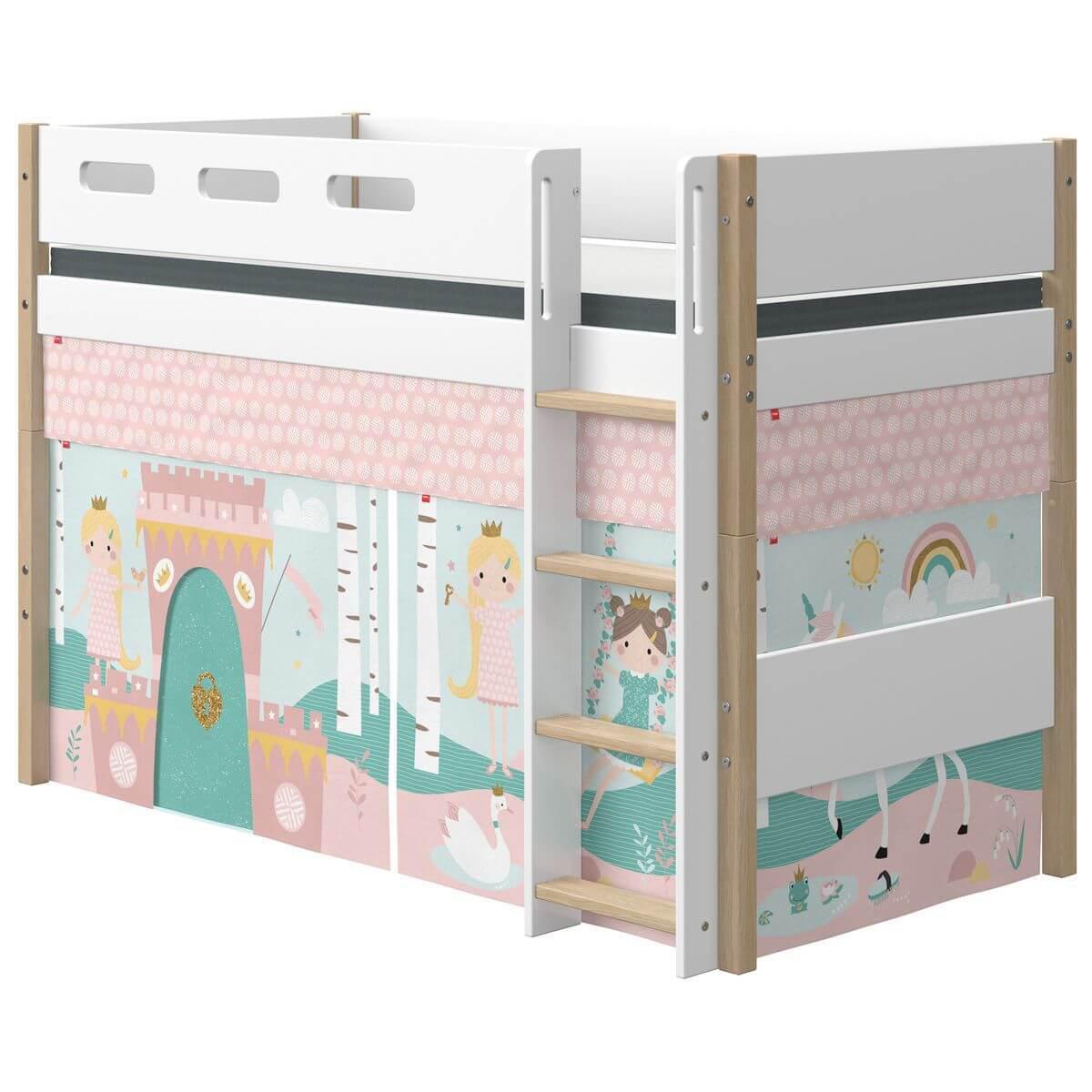 Hochbett 200x90cm gerade Leiter  NOR Flexa Eiche-weiß