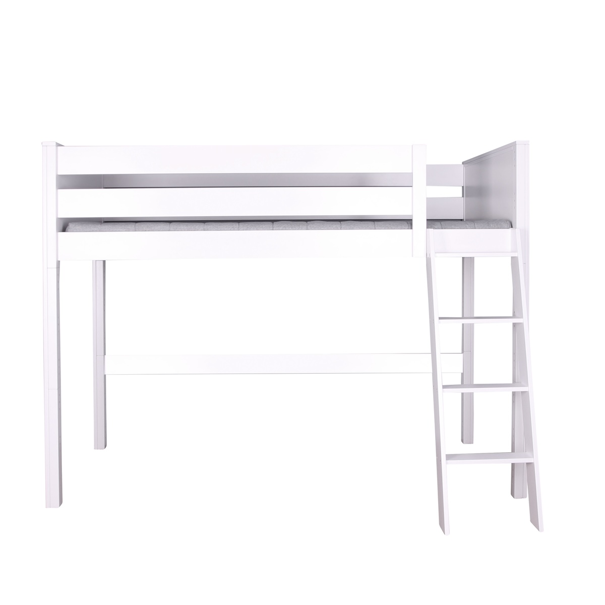 Hochbett 90x200x165cm Schrägleiter KASVA Buche massiv weiß-lackiert