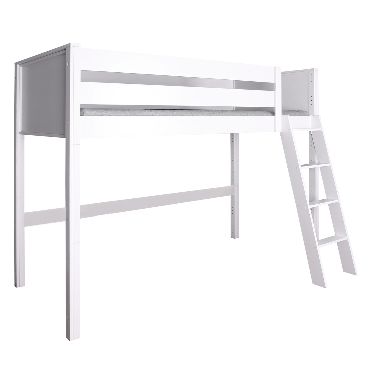 Hochbett 90x200x165cm Schrägleiter KASVA Buche massiv weiß-lackiert