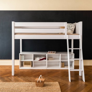 Hochbett 90x200x165cm Schrägleiter KASVA Buche massiv weiß-lackiert