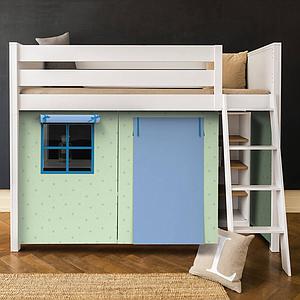 Hochbett KASVA mit Textilien Viena green and blue 