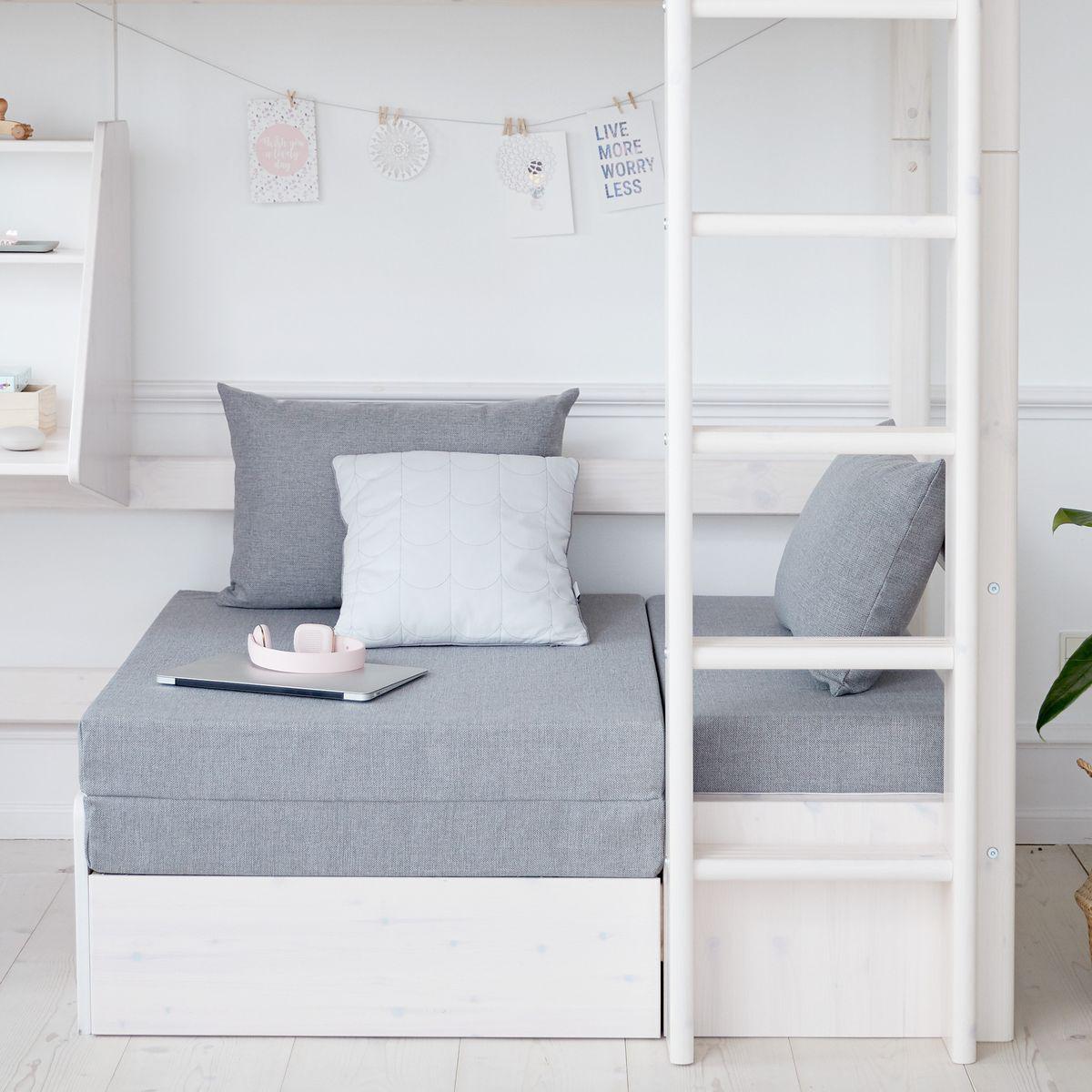 Hochbett mit integriertem Sofabett 90x200cm Hängeschreibtisch-gerader Leiter (ohne Matratze) CLASSIC Flexa whitewash