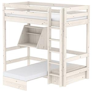 Hochbett mit integriertem Sofabett 90x200cm Hängeschreibtisch-gerader Leiter (ohne Matratze) CLASSIC Flexa whitewash