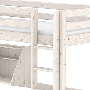 Hochbett mit integriertem Sofabett 90x200cm Hängeschreibtisch-gerader Leiter (ohne Matratze) CLASSIC Flexa whitewash