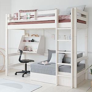 Hochbett mit integriertem Sofabett 90x200cm Hängeschreibtisch-gerader Leiter (ohne Matratze) CLASSIC Flexa whitewash