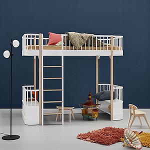 Hochbett mitwachsend 90x200cm WOOD ORIGINAL Oliver Furniture weiß-Eiche